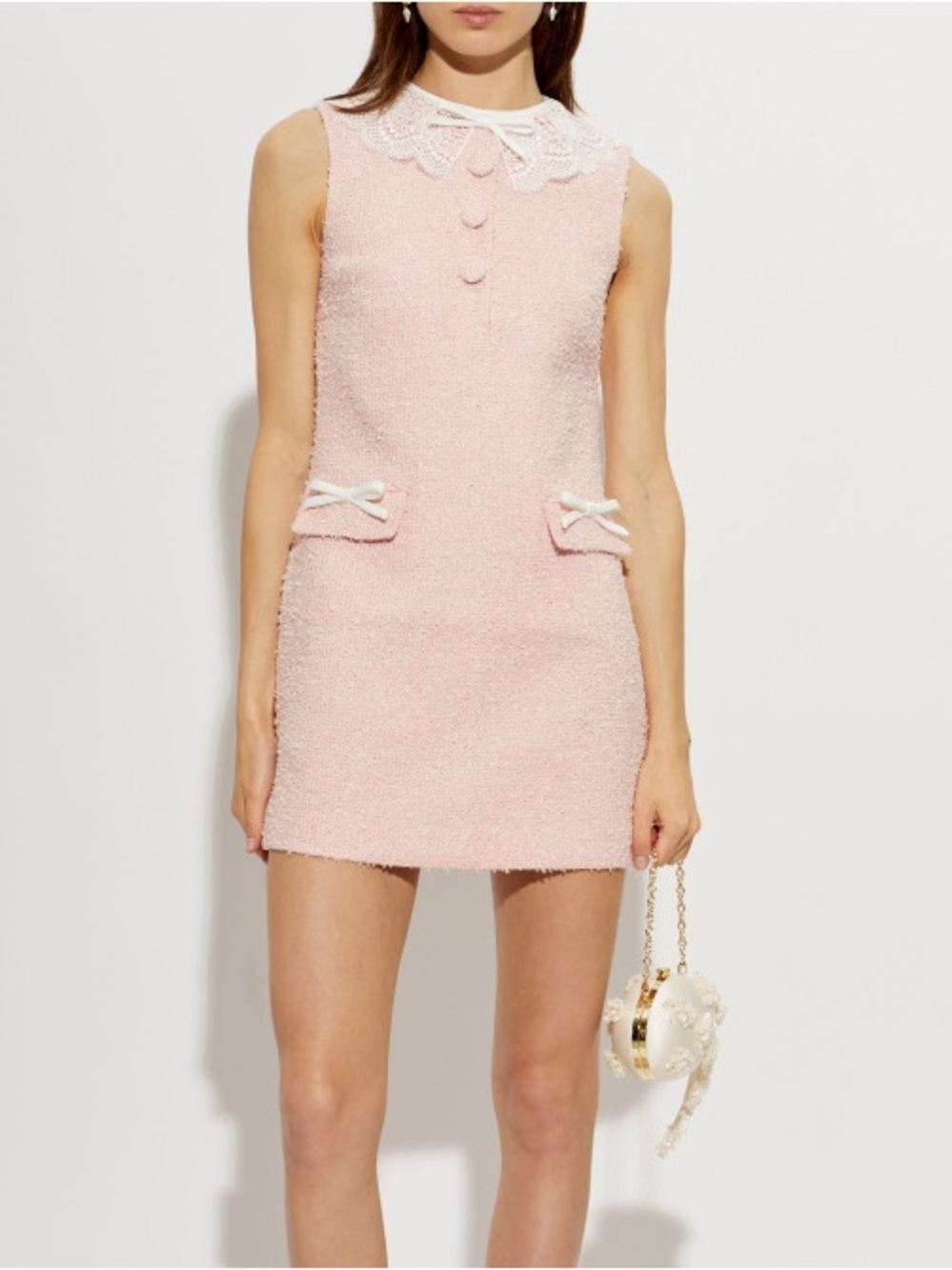 NWOT Self-Portrait PINK BOUCLE LACE COLLAR MINI DRESS